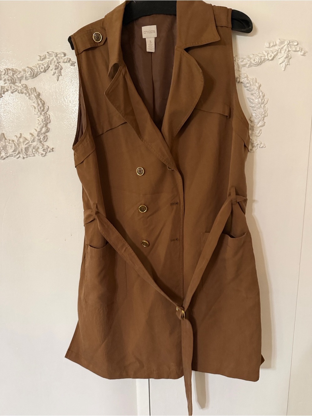 Chico's Sleeveless Trench Vest in Brown SZ 3. 16-18